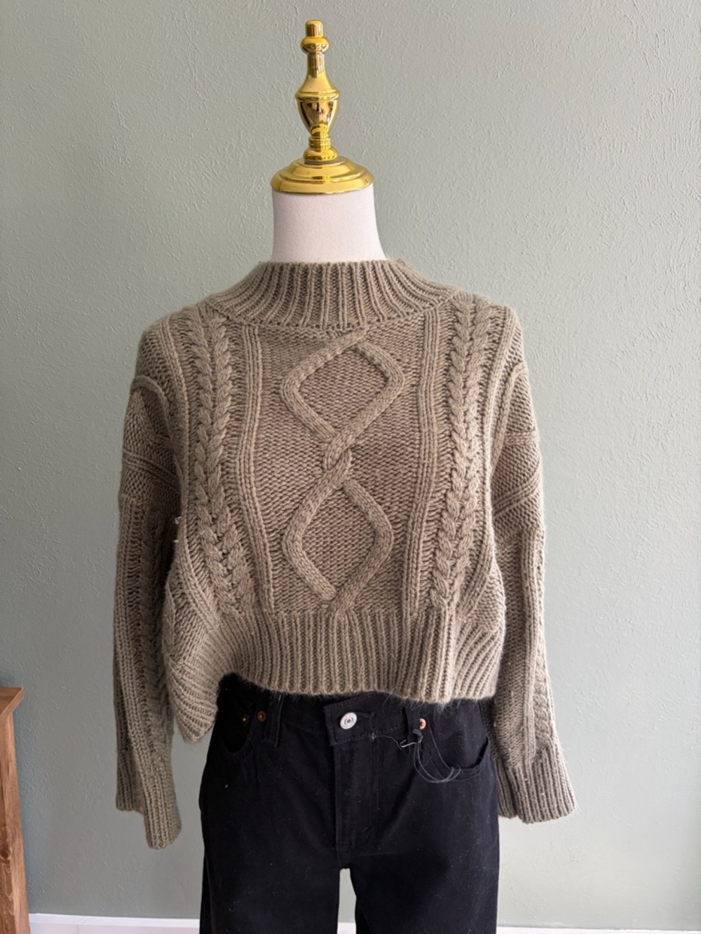 Petal and PupWomen's Cable Knit Mock Neck Sweater - Olive size XS/S